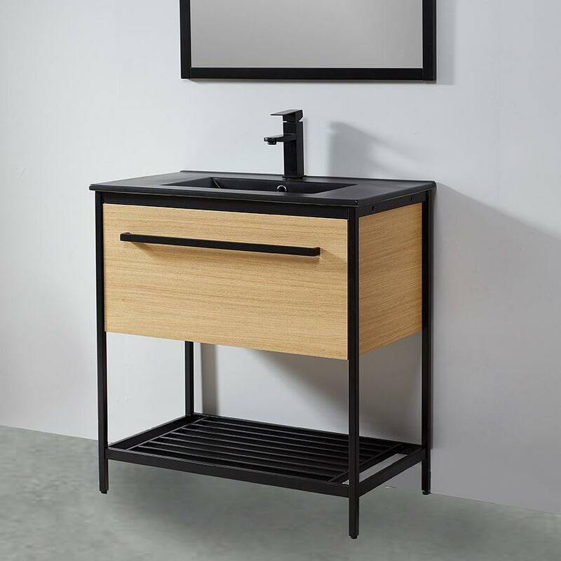 foto del prodotto stano. mobile bagno smart 80 cm in metallo nero con vasca ceramica nera