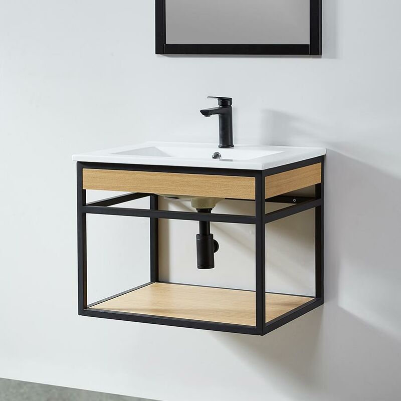 foto del prodotto stano. mobile bagno sospeso pure 60 cm in metallo nero con vasca ceramica bianca