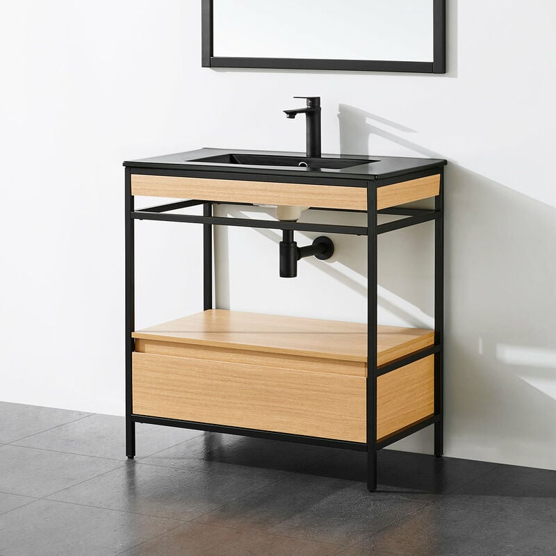 foto del prodotto stano. mobile bagno unik 80 cm in metallo nero con vasca ceramica nera
