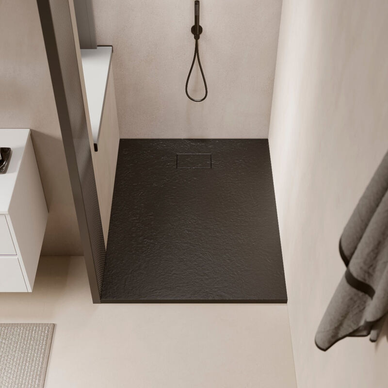 foto del prodotto stano. piatto doccia ultrasottile 70 x 140 cm piatto in solicast finitura ardesia nero