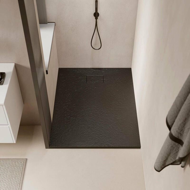 foto del prodotto stano. piatto doccia ultrasottile 80 x 100 cm piatto in solicast finitura ardesia nero