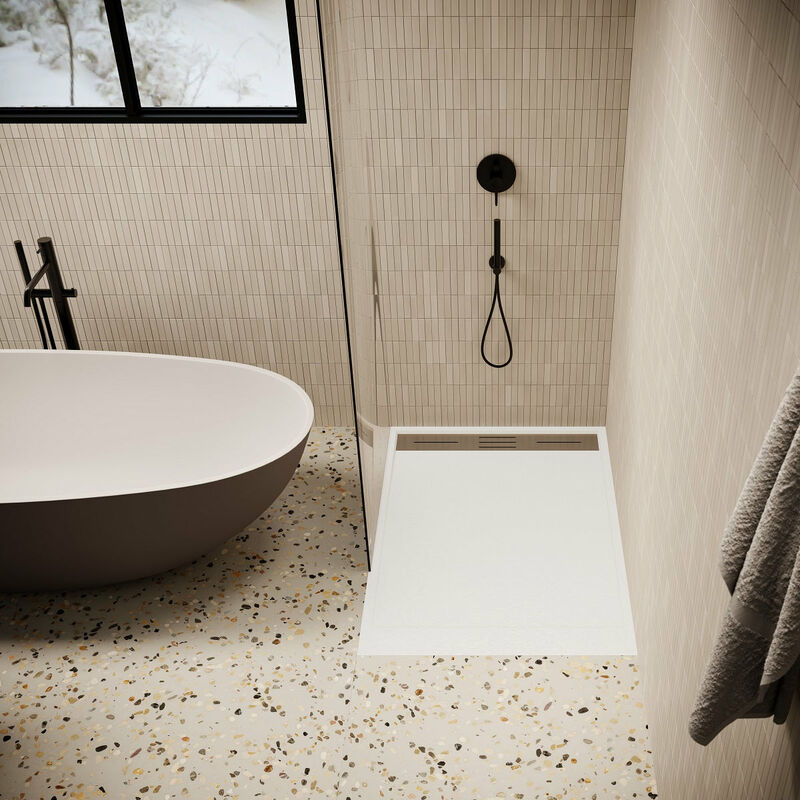 foto del prodotto stano. piatto doccia ultrasottile 80 x 140 cm lucia in solicast finitura ardesia bianco