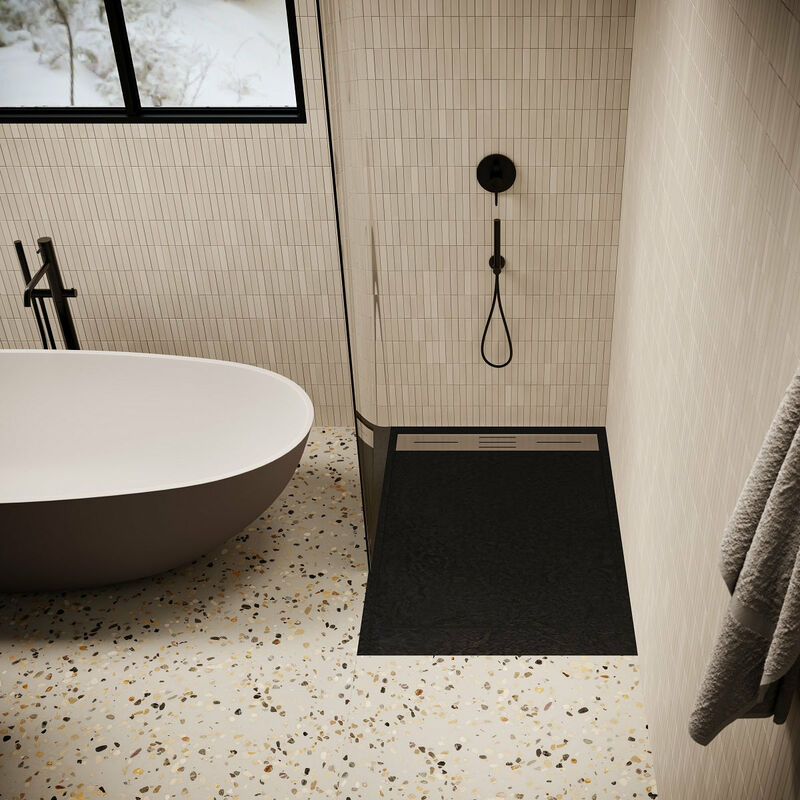 foto del prodotto stano. piatto doccia ultrasottile 80 x 140 cm lucia in solicast finitura ardesia nero