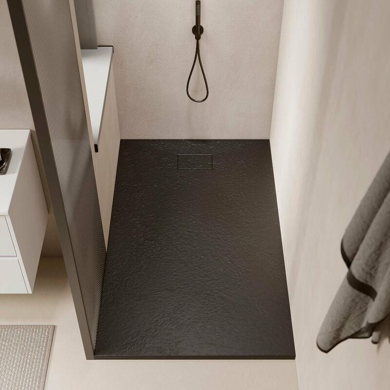 foto del prodotto stano. piatto doccia ultrasottile 80 x 170 cm piatto in solicast finitura ardesia nero