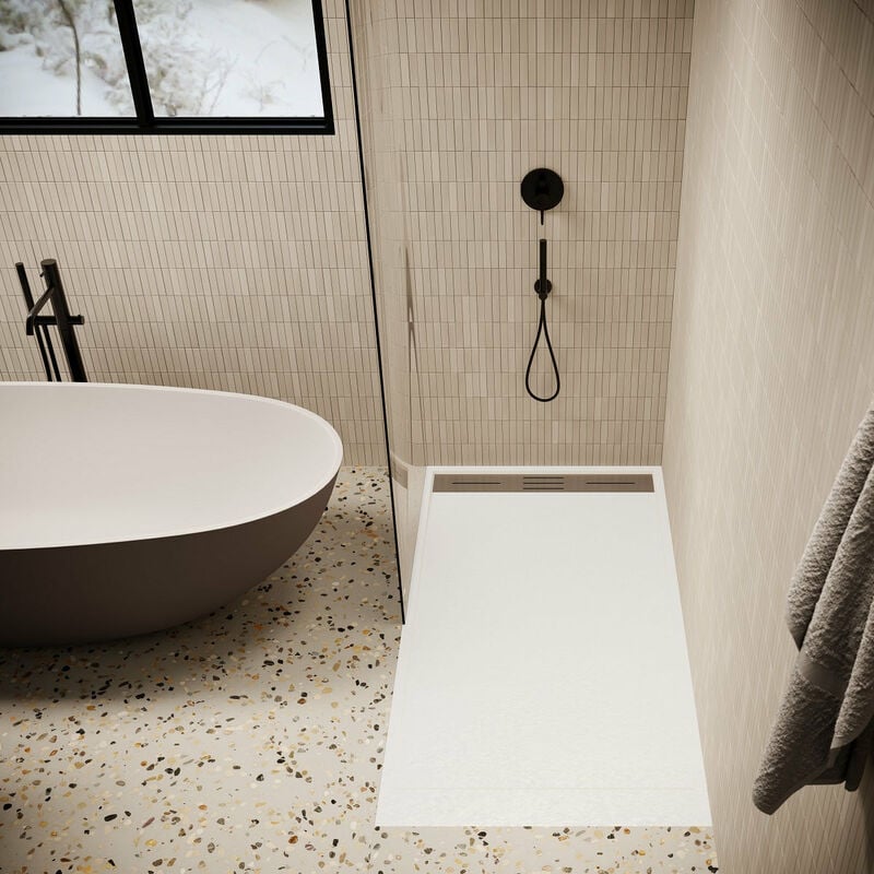 foto del prodotto stano. piatto doccia ultrasottile 80 x 180 cm lucia in solicast finitura ardesia bianco