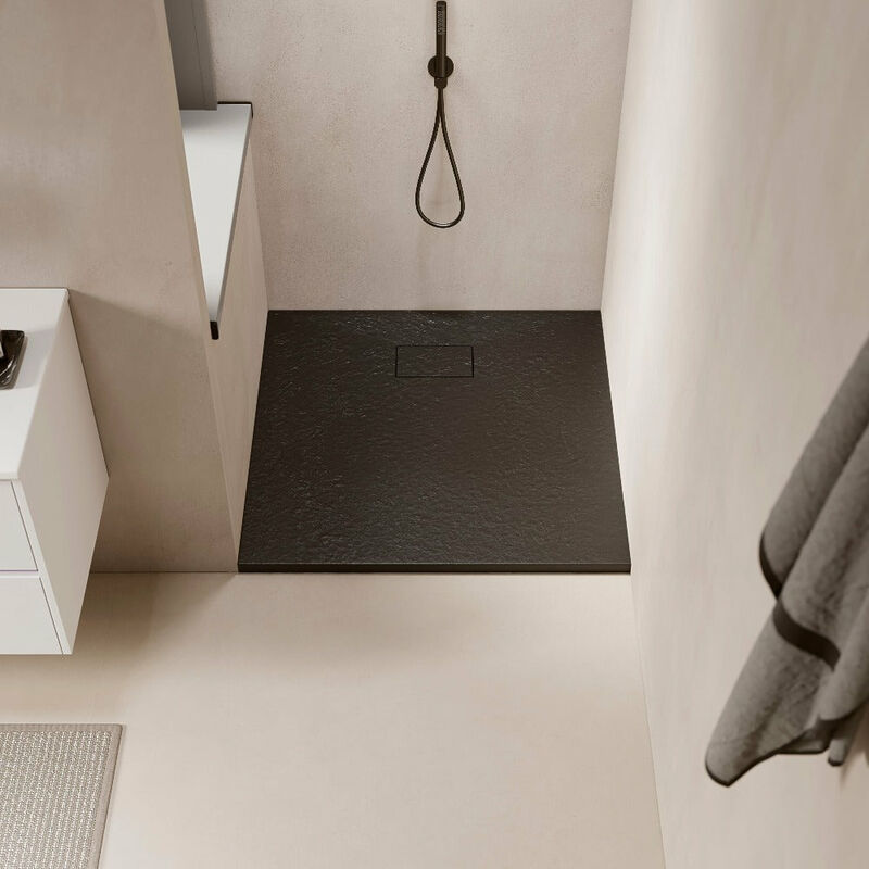 foto del prodotto stano. piatto doccia ultrasottile 80 x 80 cm piatto in solicast finitura ardesia nero