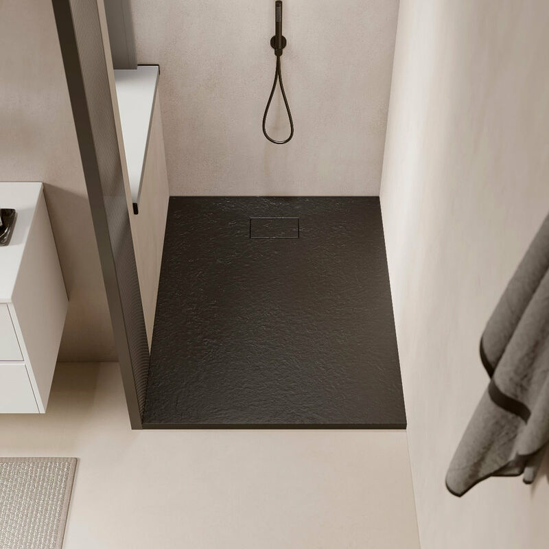 foto del prodotto stano. piatto doccia ultrasottile 90 x 140 cm piatto in solicast finitura ardesia nero