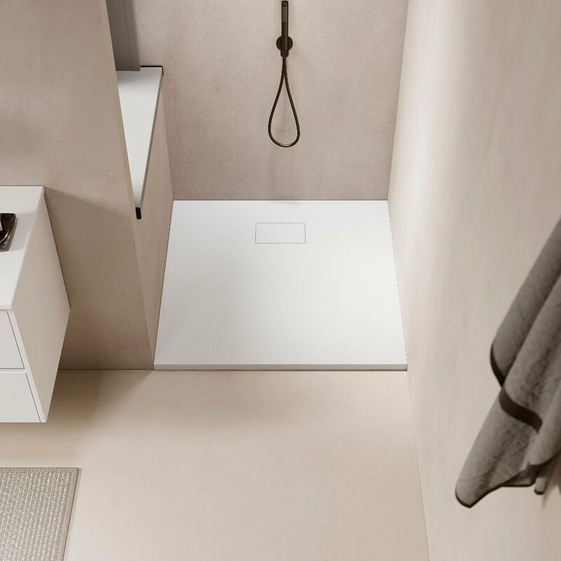 foto del prodotto stano. piatto doccia ultrasottile 90 x 90 cm piatto in solicast finitura ardesia bianco