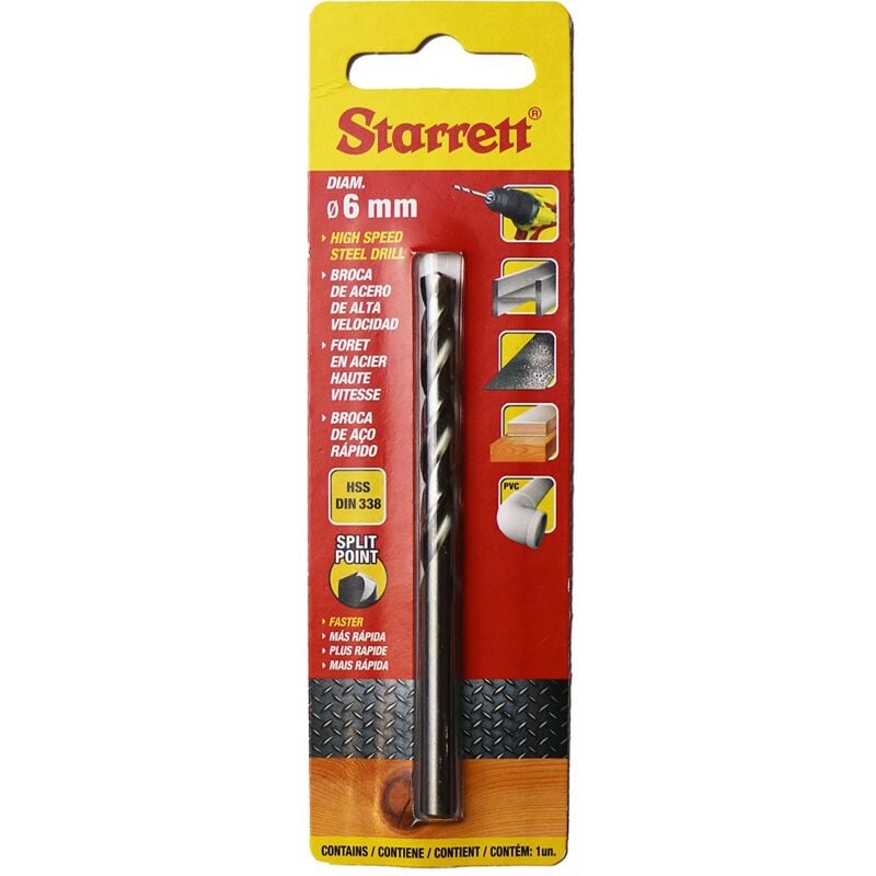 foto del prodotto starrett punte da trapano a punta divisa, in acciaio hss ad alta velocit , 6 x 93 mm, kbar060, per acciaio e ghisa, materiali morbidi in ferro