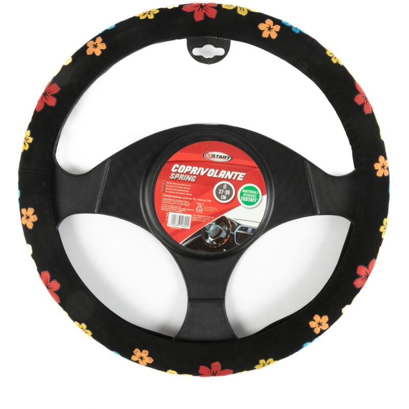 foto del prodotto start coprivolante auto spring diametro 37 39 cm nero con fiori, universale, protezione tpr volante macchina materiali atossici testati