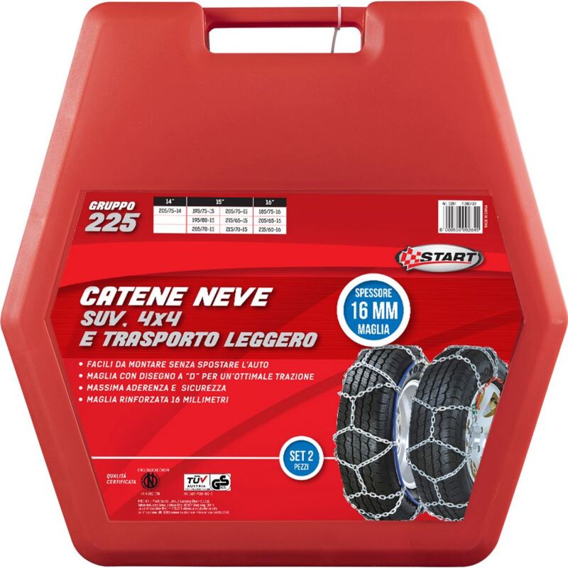 foto del prodotto start set due pezzi catene da neve 16mm gruppo 225 per suv 4x4 e trasporto leggero