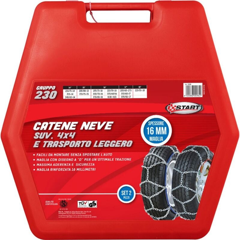 foto del prodotto start set due pezzi catene da neve 16mm gruppo 230 per suv 4x4 e trasporto leggero