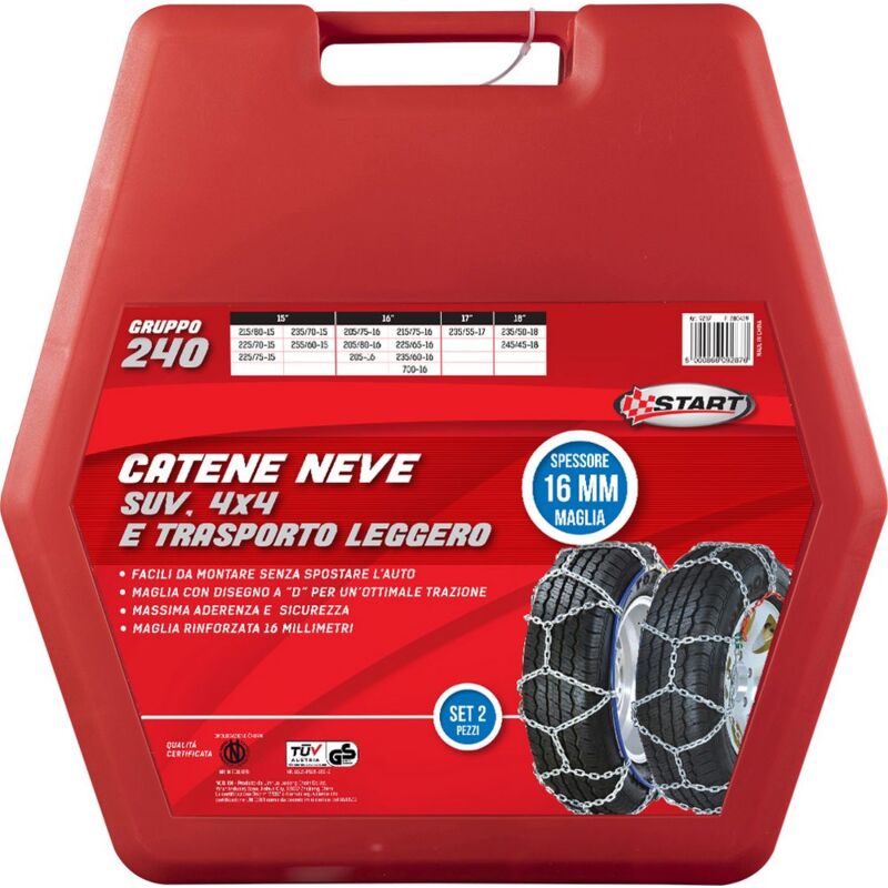 foto del prodotto start set due pezzi catene da neve 16mm gruppo 240 per suv 4x4 e trasporto leggero