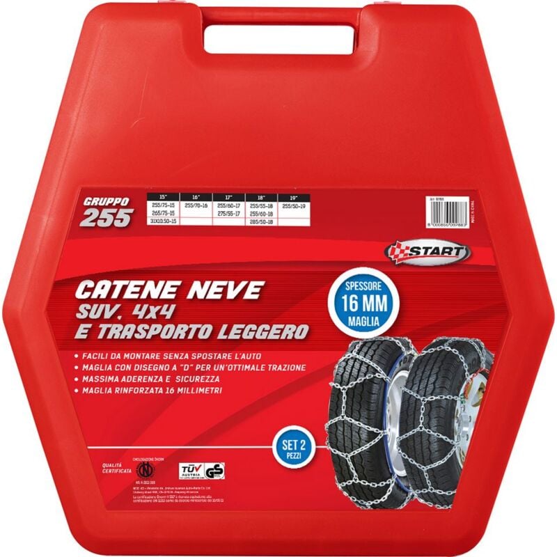foto del prodotto start set due pezzi catene da neve 16mm gruppo 255 per suv 4x4 e trasporto leggero