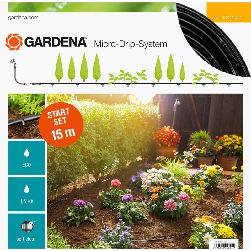 foto del prodotto start set file di piantine s sistema di irrigazione da giardino micro drip per irrigazione delicata e a risparmio idrico delle piantagioni di filari