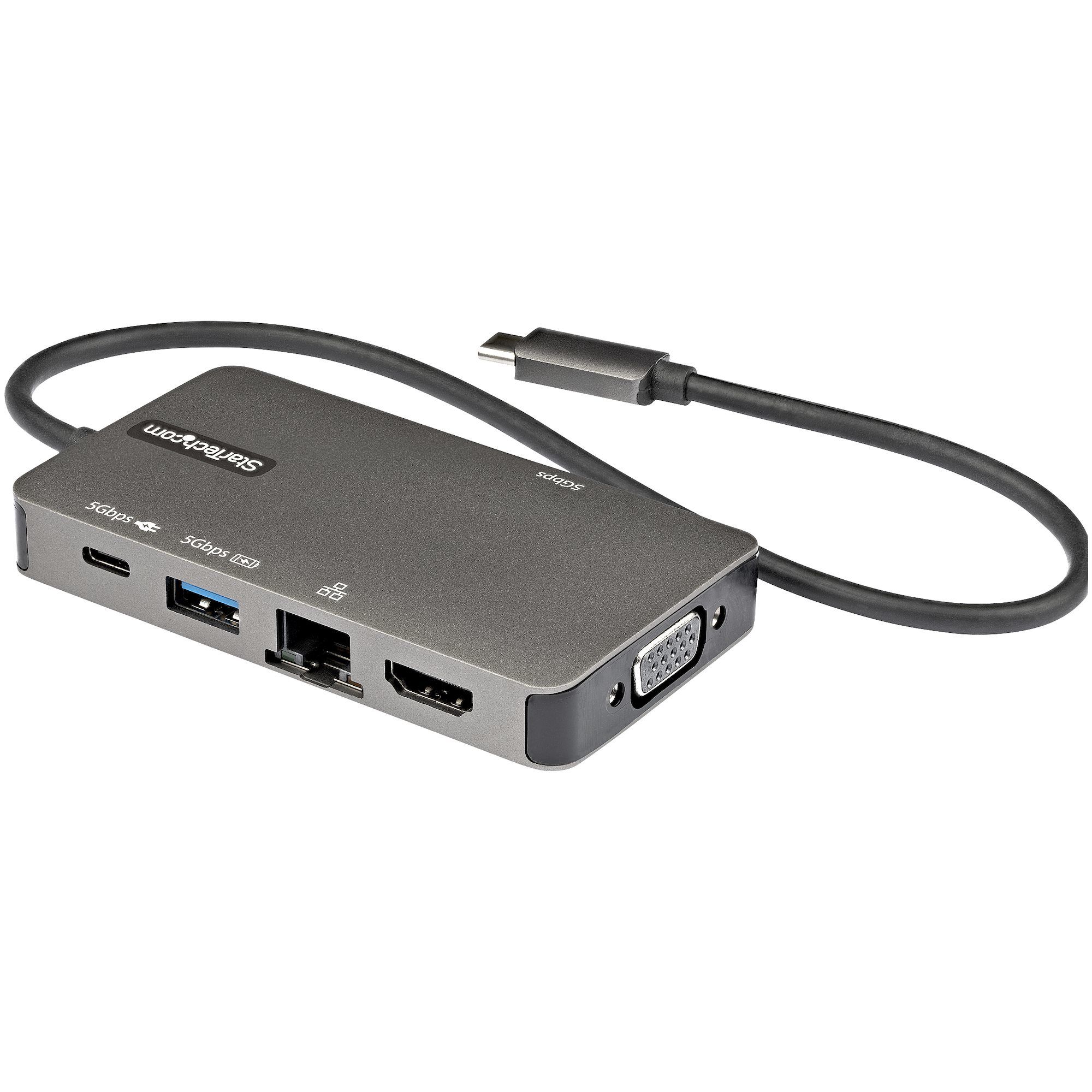 foto del prodotto startech.com adattatore multiporta usb-c a hdmi 4k 30 hz o vga 1080p - convertitore usb c con hub usb a 3 porte e 100w power delivery - gbe - cavo integrato da 12 cm - dkt30chvpd2