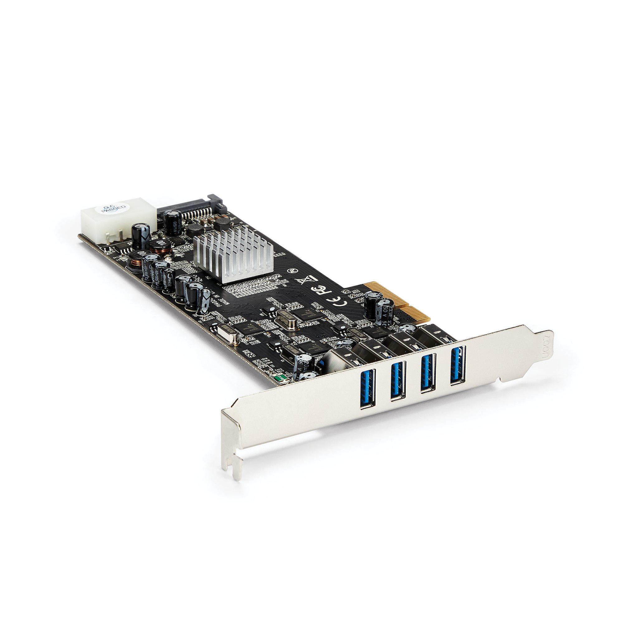 foto del prodotto startech.com adattatore scheda superspeed usb 3.0 con 4 porte pci express pcie con 4 canali da 5 gbps dedicati uasp alimentazione sata lp4