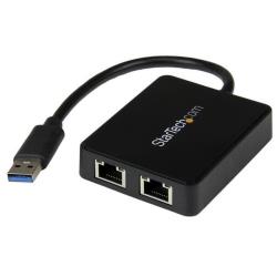 foto del prodotto startech.com adattatore usb 3.0 a doppia porta ethernet gigabit rj45 nic con porta usb integrata