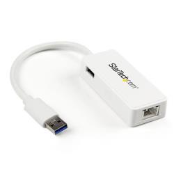foto del prodotto startech.com adattatore usb 3.0 a ethernet gigabit rj45 scheda di rete nic esterna con porta usb integrata bianco