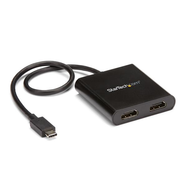 foto del prodotto startech.com adattatore usb c a doppio hdmi, mst hub usb tipo c multi monitor, splitter hdmi 4k 30hz per laptop usb type c, hdr, cavo integrato extra lungo da 30cm solo windows