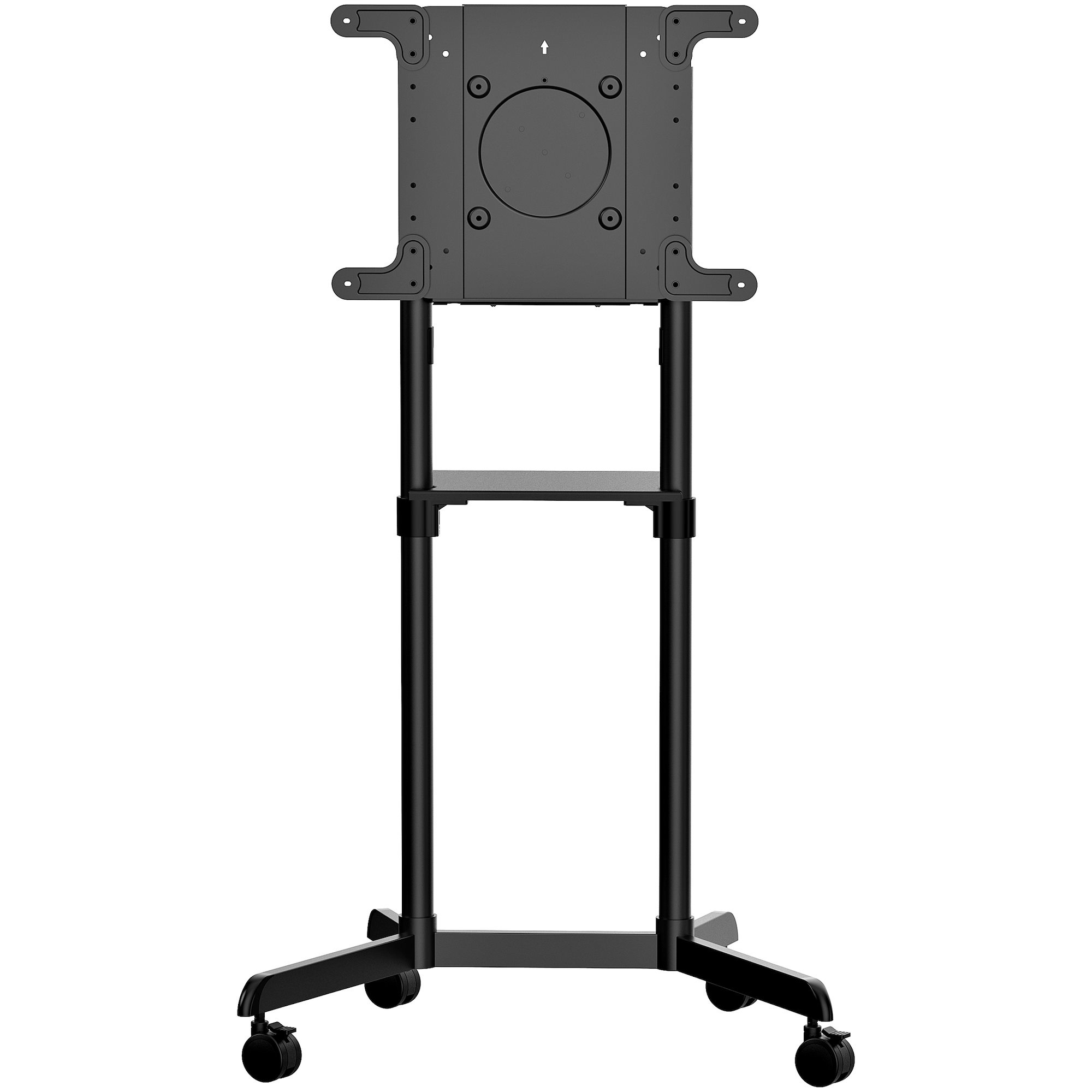 foto del prodotto startech.com carrello porta tv con ruote supporto tv portatile per schermi vesa da 37 70 70 kg supporto tv con ripiano e scomparto di appoggio schermo girevole inclinabile carrello tv universale su ruote