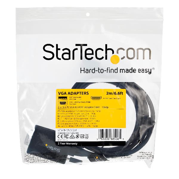 foto del prodotto startech.com cavo adattatore convertitore da vga a hdmi da 2 m alimentazione usb 1080p