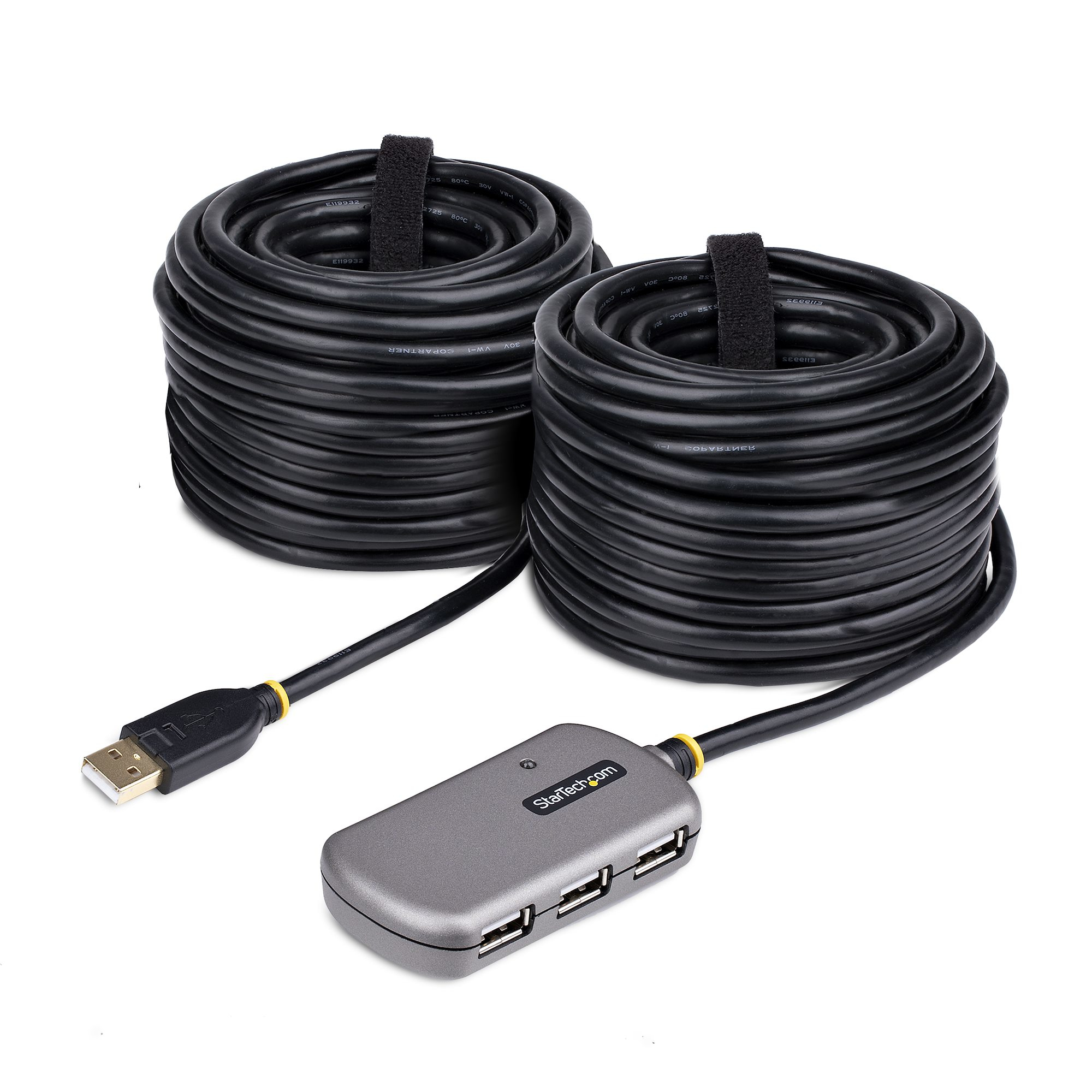foto del prodotto startech.com cavo di prolunga usb 2.0 da 24m con hub di estensione a 4 porte usb a, cavo ripetitore usb attivo, cavo prolunga alimentato, alimentatore opzionale da 10 w incluso, protezione esd