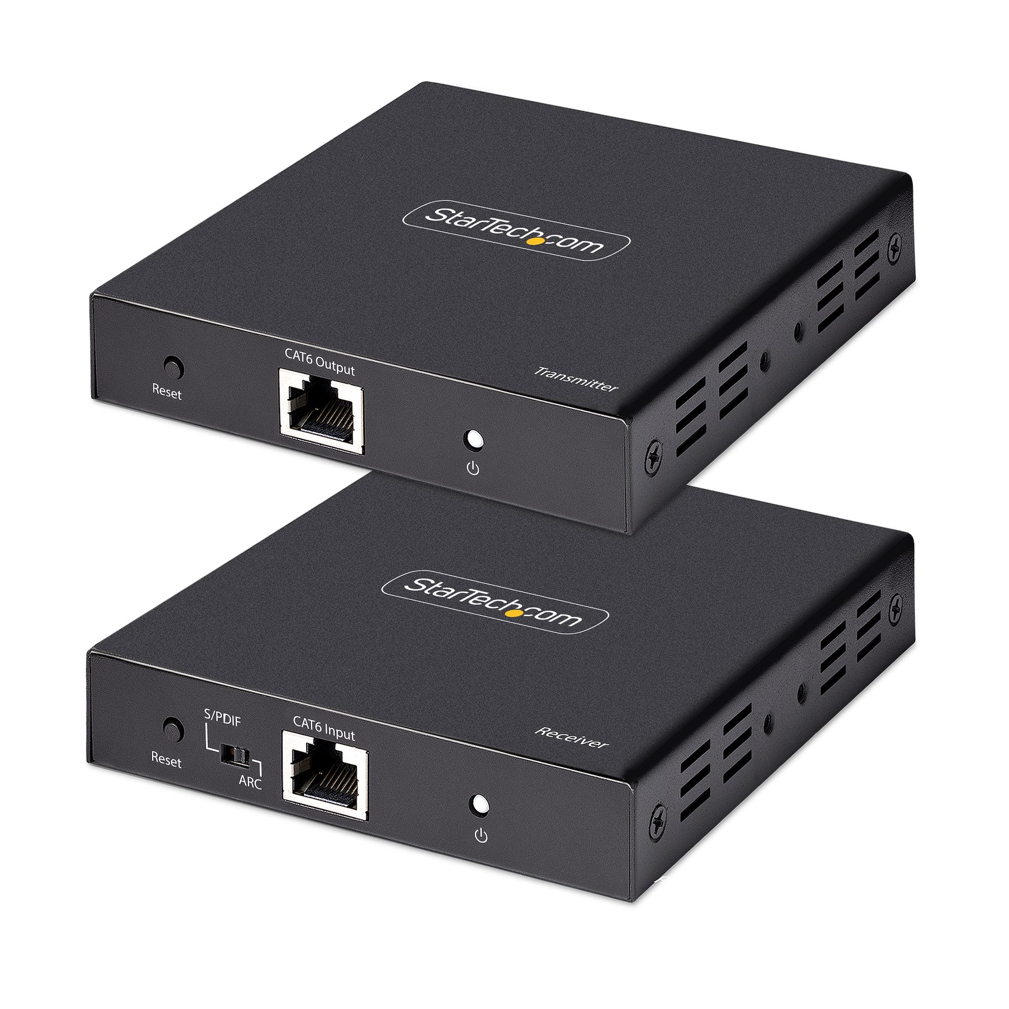 foto del prodotto startech.com extender hdmi 4k su cavo ethernet cat5 cat6, video extender 4k 60hz hdr fino a 70m, uscita hdmi e audio s pdif su cavo di rete kit estensore hdmi su cavo lan completo di trasmettitore e ricevitore