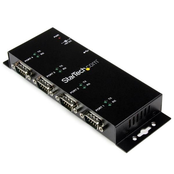 foto del prodotto startech.com hub adattatore seriale usb a db9 rs232 4 porte guide din industriali e montabile a parete