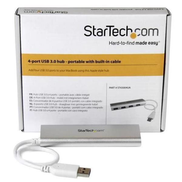 foto del prodotto startech.com hub usb a 4 porte, da usb a a 4 porte usb a, usb 5gbps, design robusto, alimentazione via bus, hub usb 3.0 portatile per notebook