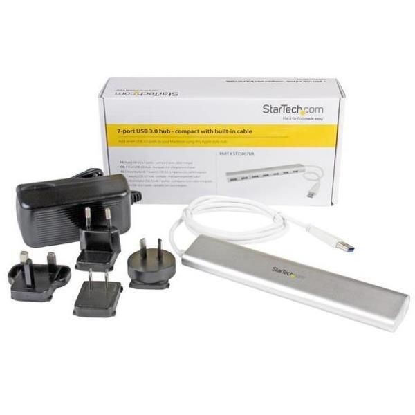 foto del prodotto startech.com hub usb a 7 porte, da usb a a 7 porte usb a, usb 5gbps, design robusto, alimentazione via bus o alimentatore esterno, hub usb 3.0 portatile per notebook