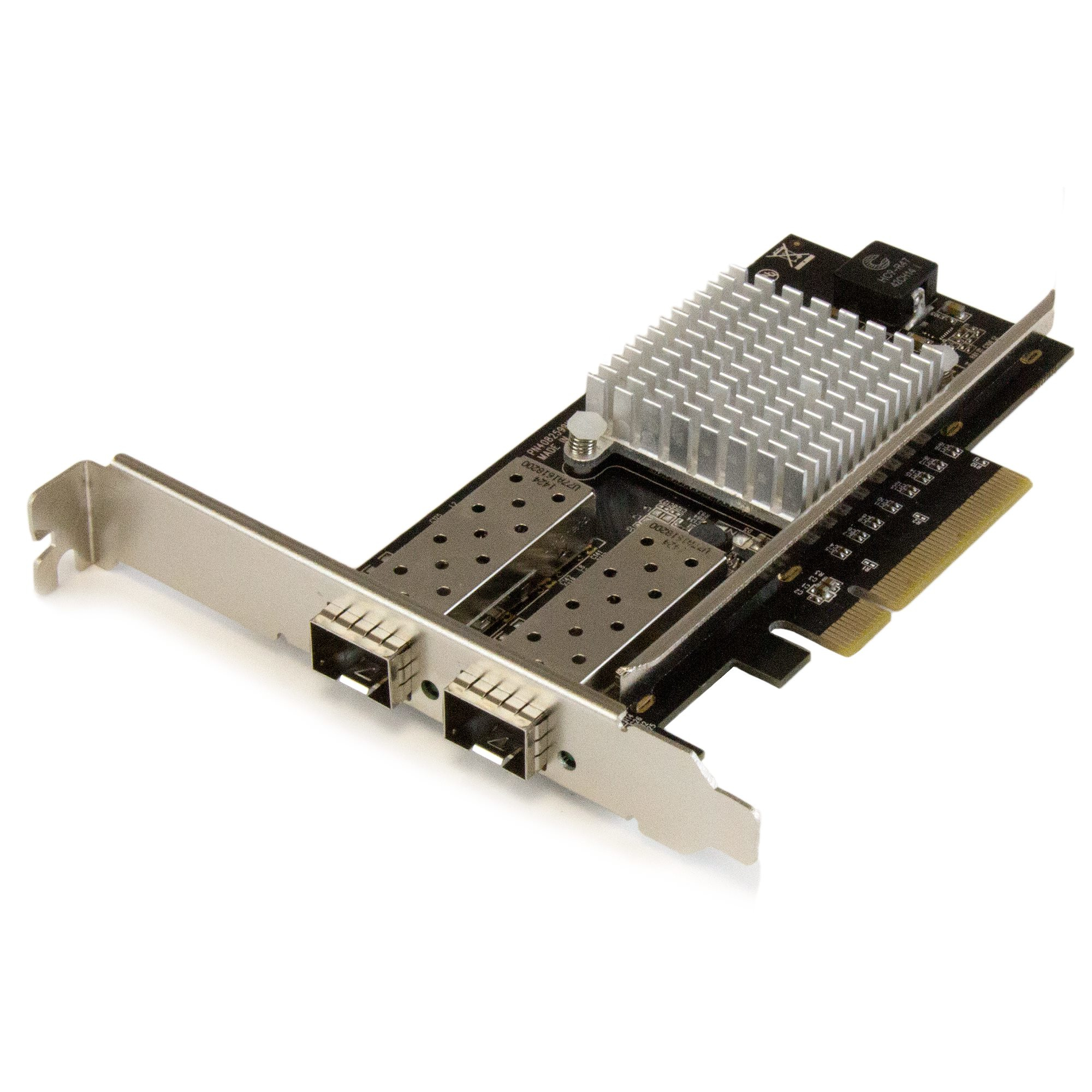 foto del prodotto startech.com scheda di rete pci express in fibra ottica da 10gb con 2 porte sfp aperto con chip intel
