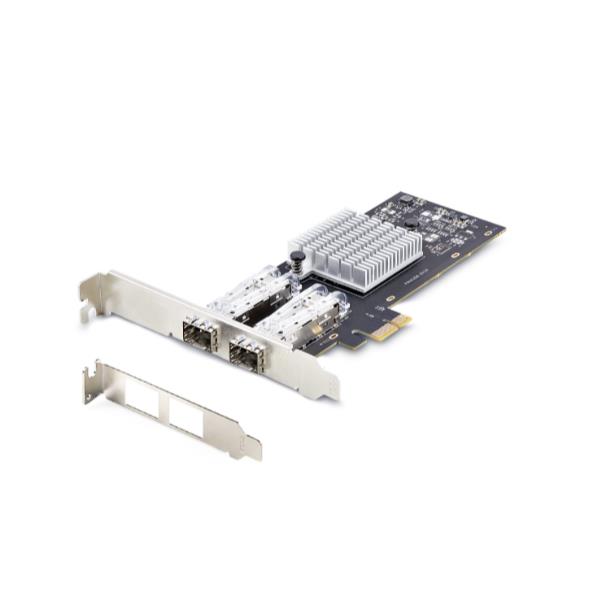 foto del prodotto startech.com scheda di rete sfp gbe a 2 porte, pcie 2.1 x1, intel i210 is, controller 1gbe, 1000base rame fibra ottica, nic gigabit ethernet a due porte, backplane desktop server windows e linux