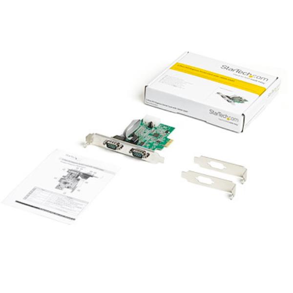 foto del prodotto startech.com scheda seriale pci express con 2 porte controller pcie rs232 16950 uart scheda seriale di espansione db9 a profilo basso compatibile windows e linux