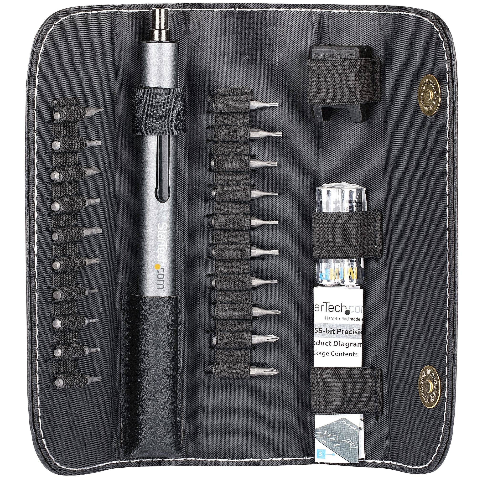 foto del prodotto startech.com set di cacciavite elettrico di precisione a 20 punte kit di cacciaviti a batteria portatile mini per riparazioni di elettronica, laptop, computer, tablet e telefoni magnetico senza filo