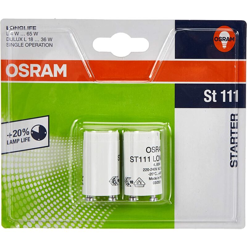 foto del prodotto starter osram st111 longlife diam. 20mm blister 2 pezzi istallazione facile