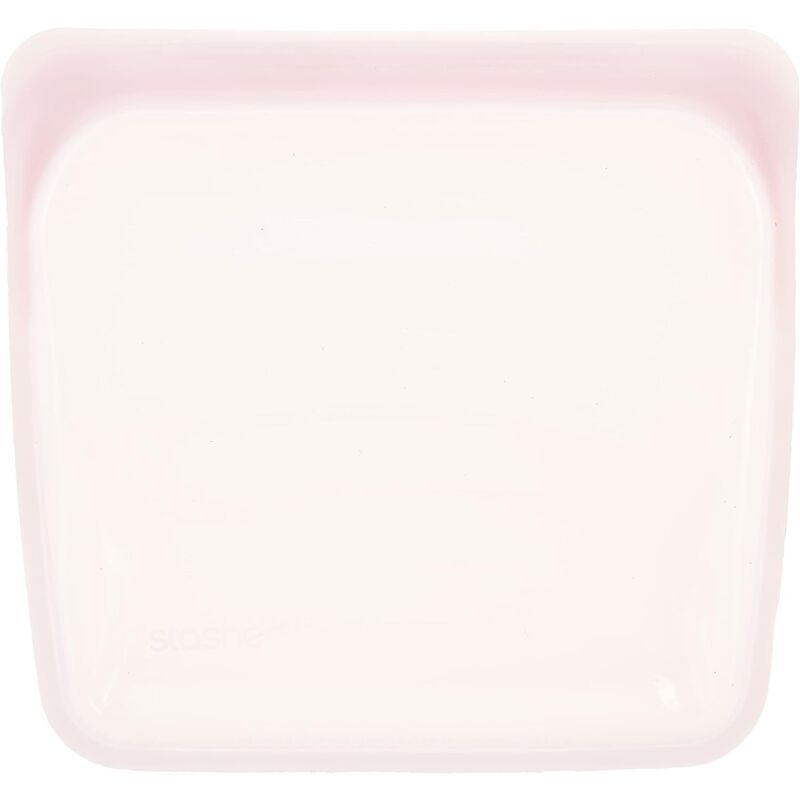 foto del prodotto stasher borsa portaoggetti riutilizzabile in silicone platino, quarzo rosa sandwich , riduce la plastica monouso, per cucinare, conservare,
