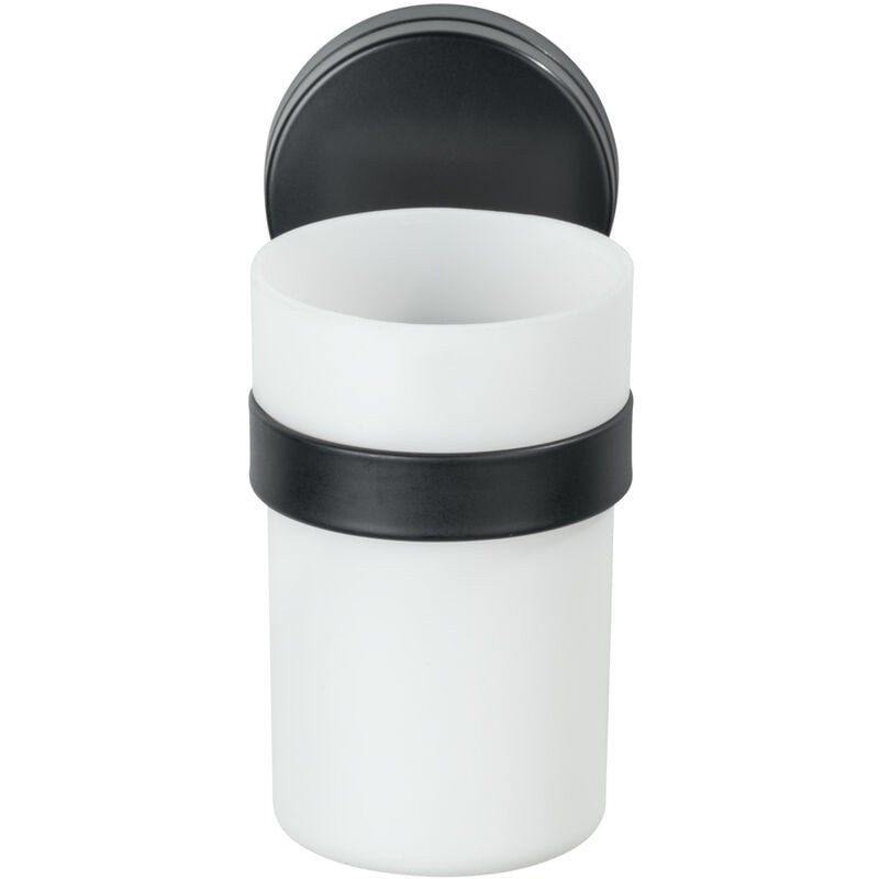 foto del prodotto static loc plus bicchiere per spazzolini pavia nero, porta spazzolini per spazzolino e dentifricio, installazione senza foratura, nero, acciaio