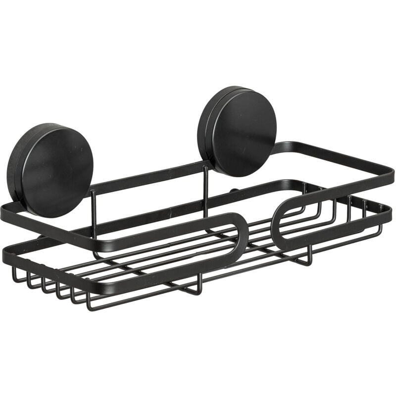 foto del prodotto static loc plus mensola da parete pavia nera, ripiano per il bagno, installazione senza forare, nero, acciaio nero, plastica abs nera wenko