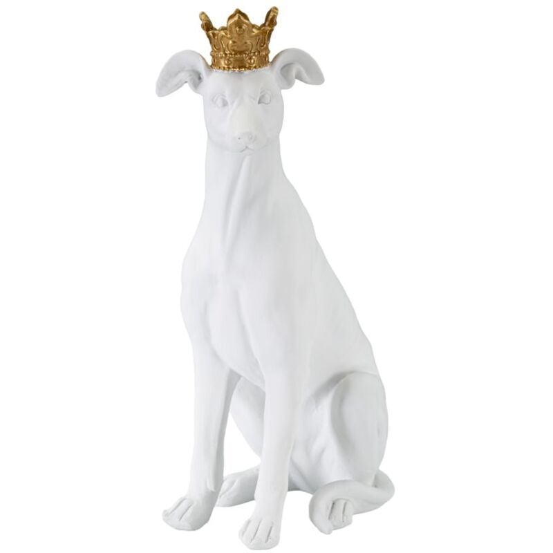 foto del prodotto statua cane con corona bianco 20x12,5x33 cm in poliresina