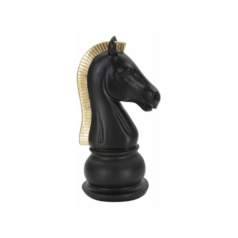 foto del prodotto statua cavallo scacchi nero criniera oro, poliresina 10,5x8,5x19cm