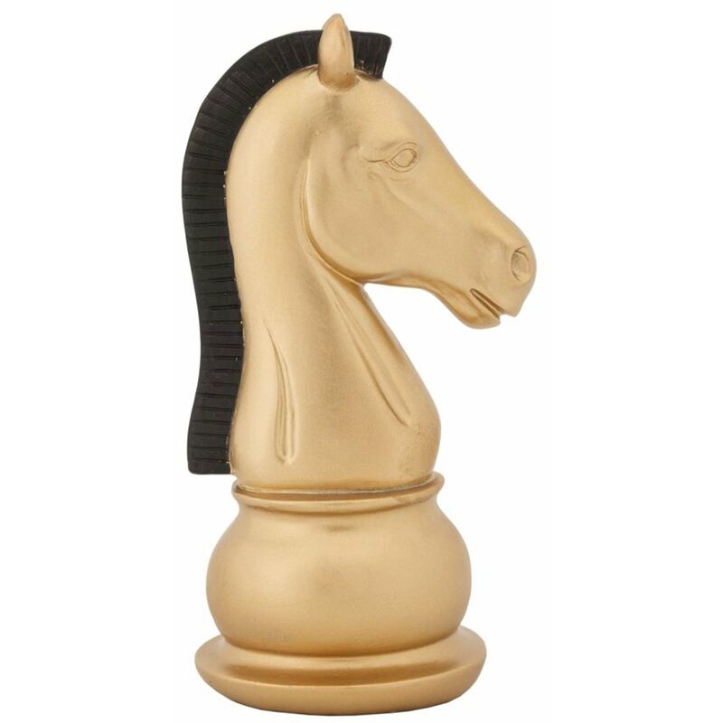 foto del prodotto statua cavallo scacchi oro criniera nera, poliresina 10,5x8,5x19cm