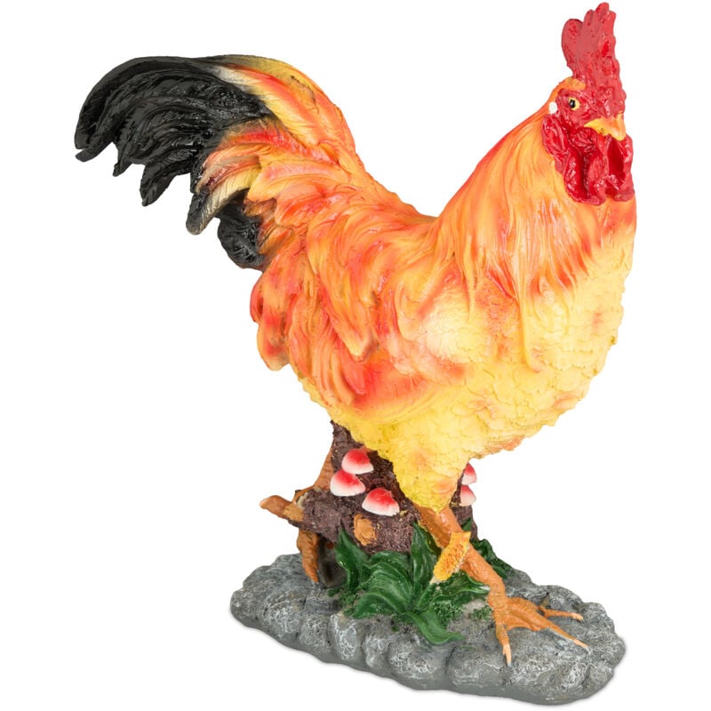 foto del prodotto statua da giardino a forma di gallo, figura realistica in poliresina resistente alle intemperie, colorato relaxdays