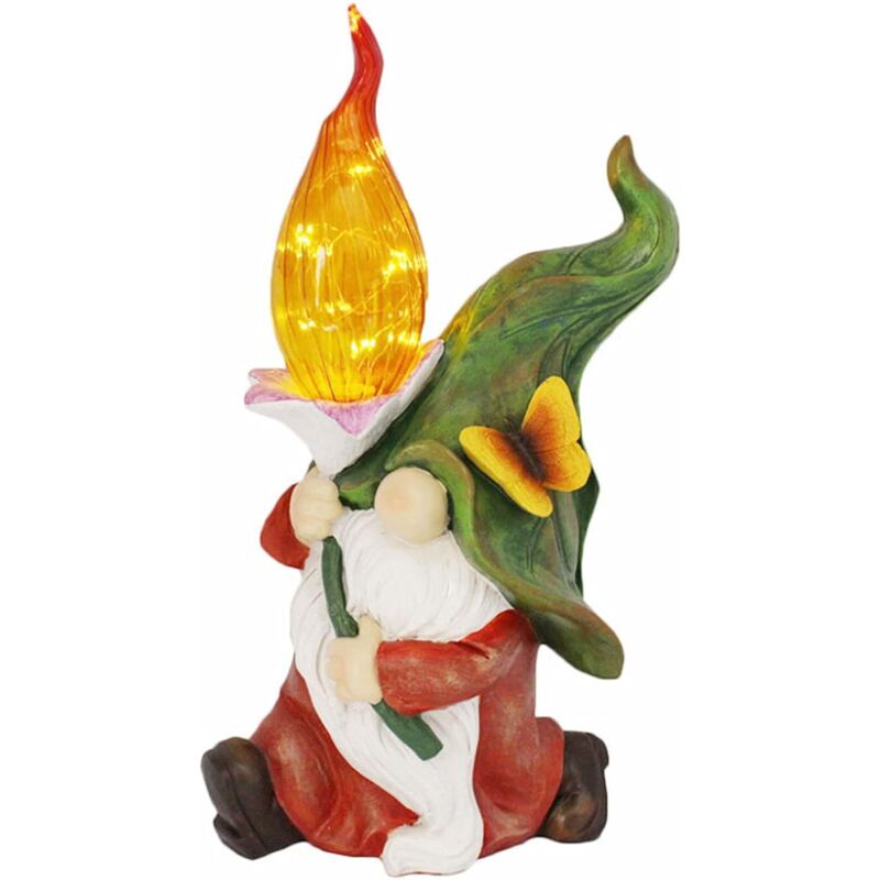 foto del prodotto statua da giardino per esterni, decorazione folletto per giardino esterno, luce solare da giardino, luce solare a led, luce decorativa per patio,