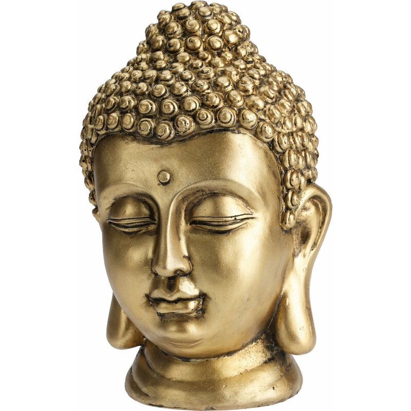 foto del prodotto statua decorativa in poliresina testa buddha per veranda e giardino h 23 cm oro