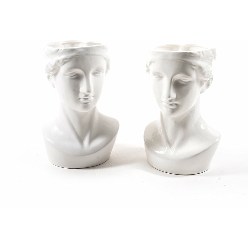 foto del prodotto statua decorativa lucrezia testa porta vaso da giardino in ceramica bianca h 28 cm