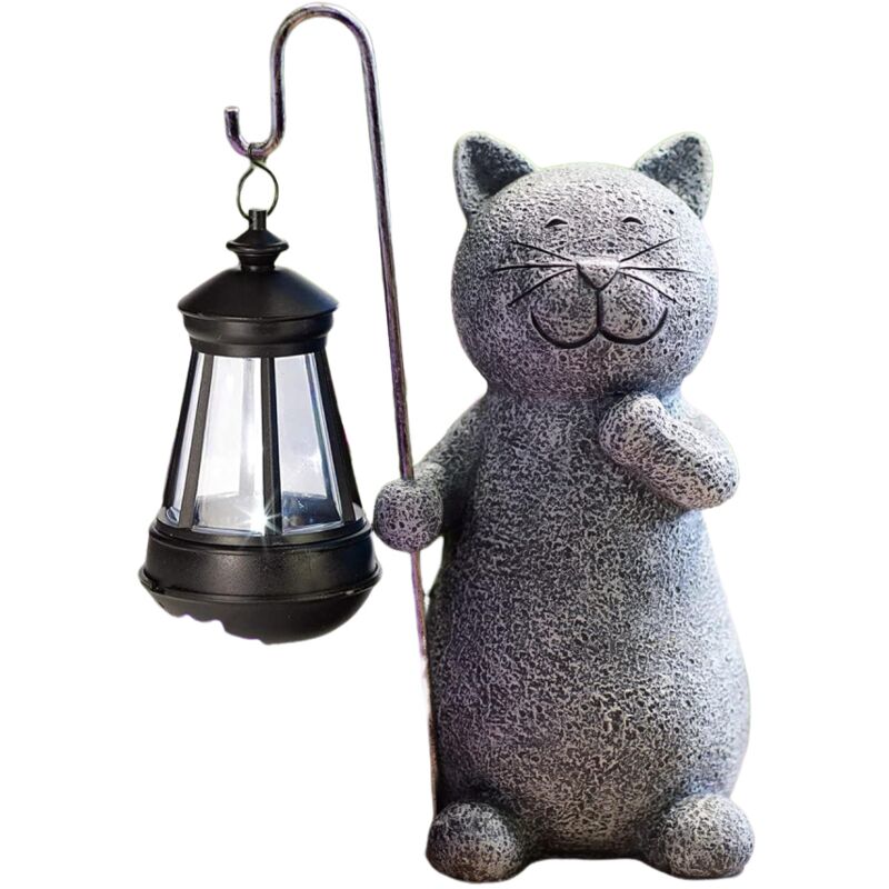 foto del prodotto statua decorativa per gatti, da giardino, con lampada solare, statuetta decorazione per gattini, regalo per donne, uomini, mamme, compleanno,