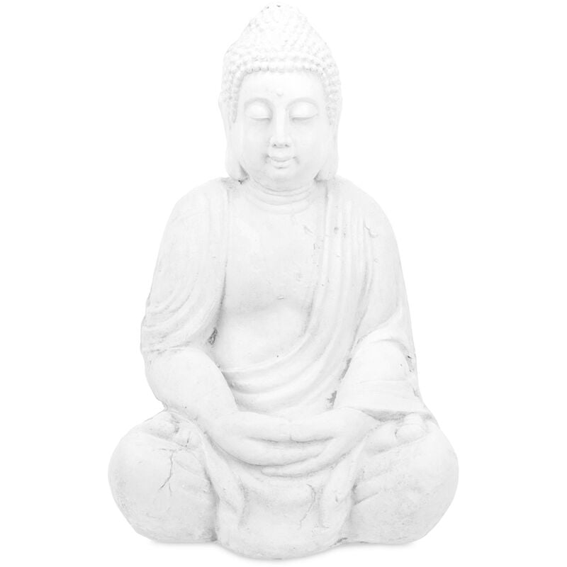 foto del prodotto statua del buddha seduto, figura da giardino alta 70 cm, resistente alle intemperie e gelo, poliresina, bianco relaxdays