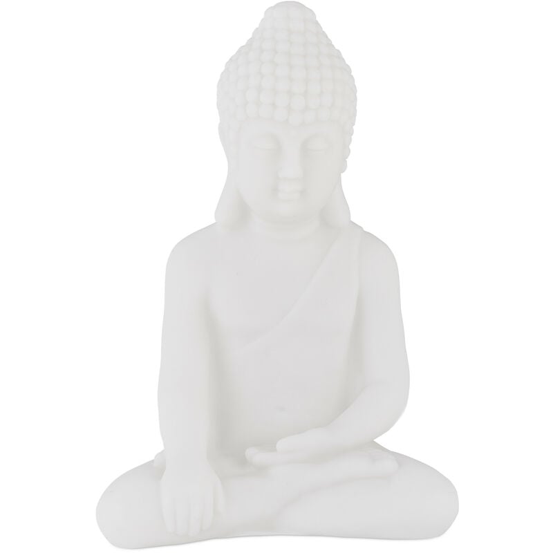 foto del prodotto statua del buddha seduto, figura h 17 cm, per interni ed esterni, resistente alle intemperie, in pvc, bianco relaxdays