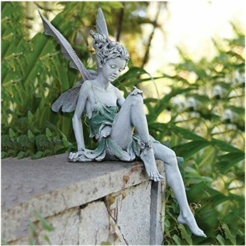 foto del prodotto statua della fata seduta, ornamento da giardino in resina artigianato decorazione paesaggistica del cortile regalo perfetto per vacanze compleanno 